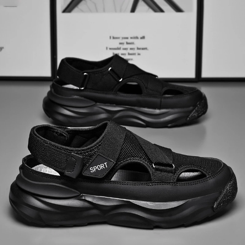 2026 New Summer Outerwear Dad Driving Sandals Men's Thick-soled Mesh Sports Beach Shoes Men's Comfortable And Breathable