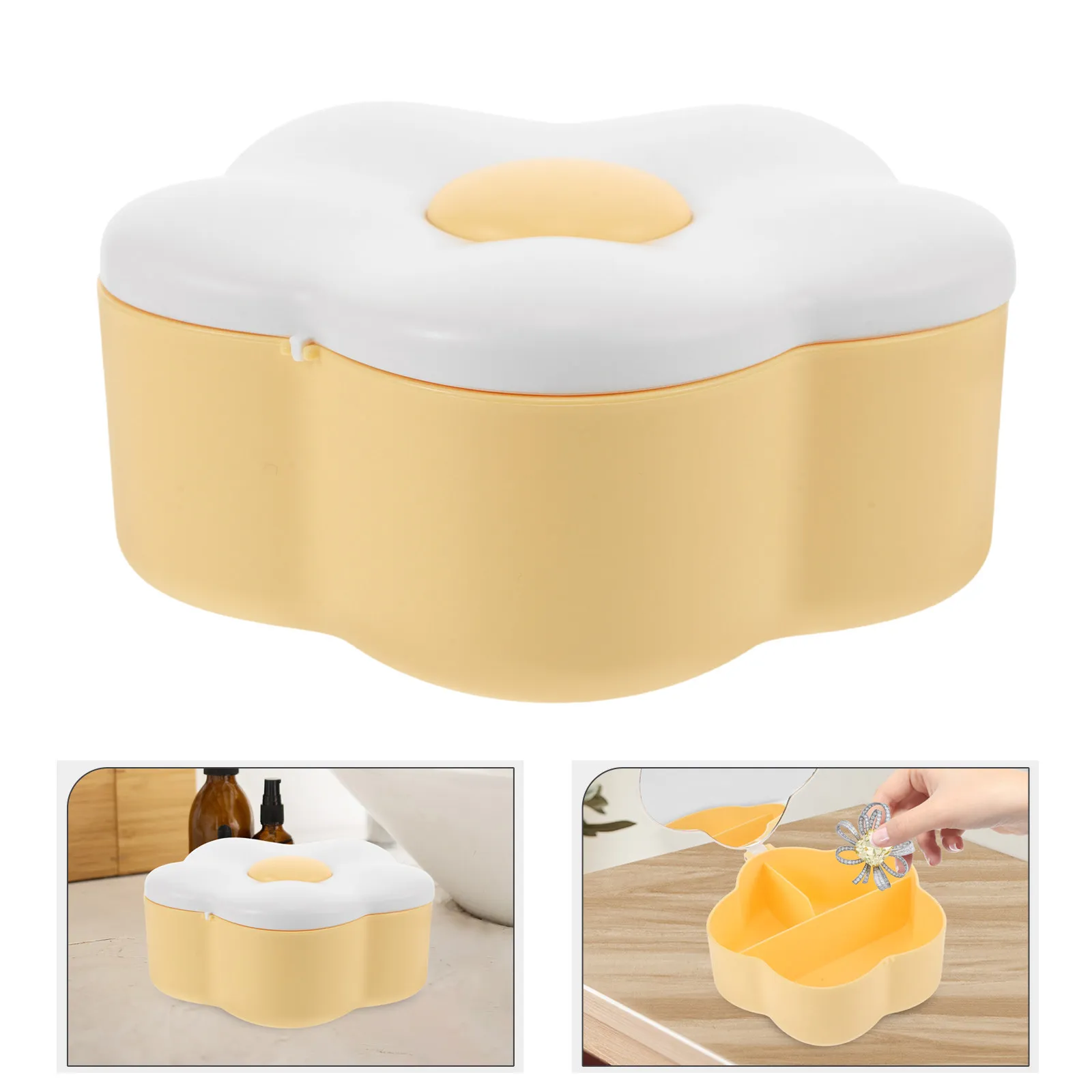 

Compact Flower-Shaped Jewelry Storage Box Organizer for Women with Mirror Small Container for Dresser Travel Accessory