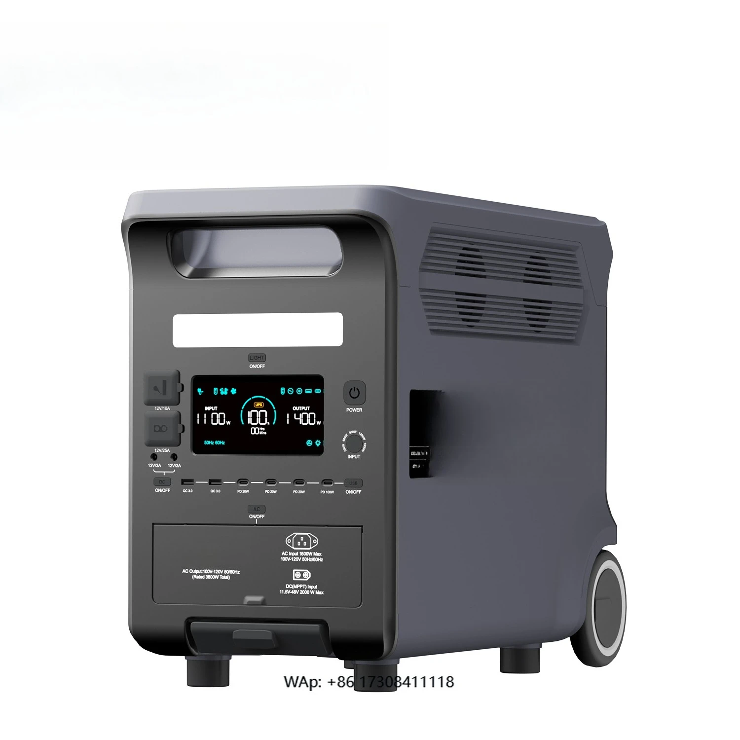 Big 3600W IP65 Waterproof Portable Power Station Generator Controller RV Port Flashlight Solar Panel
