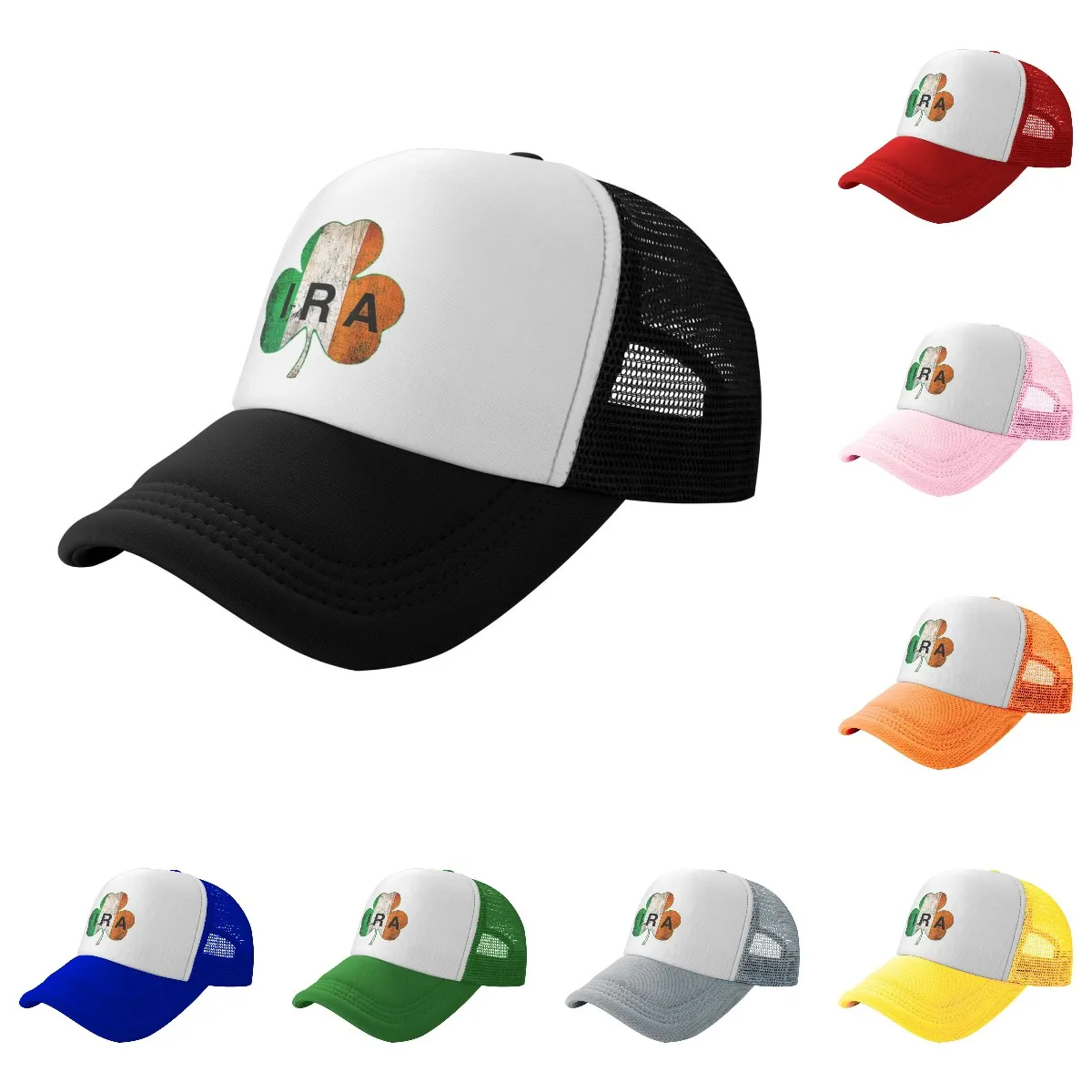 IRA Irish Lucky Shamrock St Patrick's Day Ireland Flag Baseball Cap Men Women Adjustable Mesh Breathble Dad Hats Trucker Caps