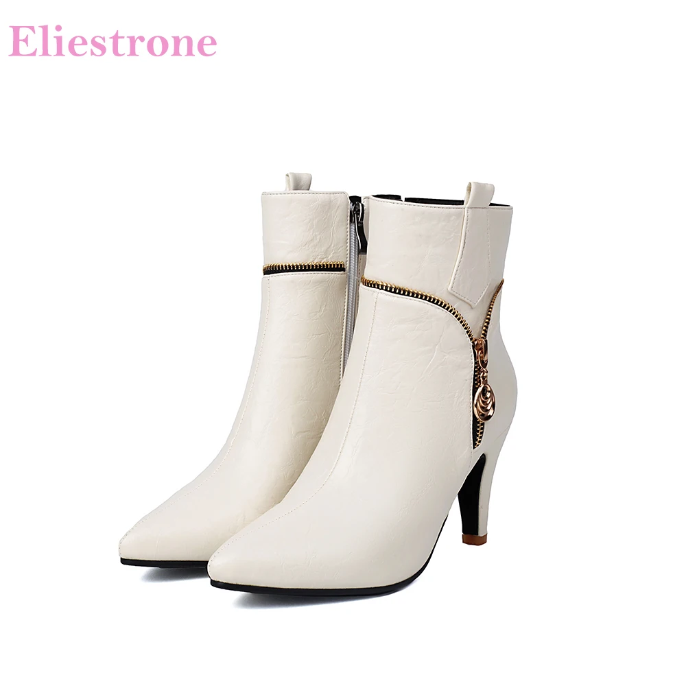

2026 Spring New Glamour White Black Women Ankle Boots High Spike Heels Lady Dress Shoes Plus Big Size 12 42 45 47