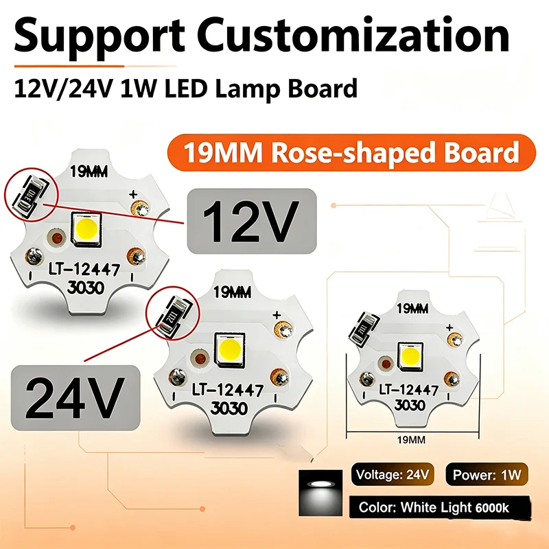 10/30/50PCS 19MM LED Plum Blossom Aluminum Board DC12V 24V, 3000K 4000K 6000K White Warm Light Low Voltage LED Light Panel