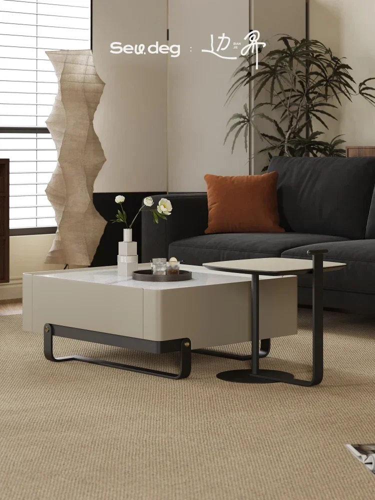 

Современный простой квадратный кофейный столик из кожи с высокими ножками, дизайнерский стол для гостиной