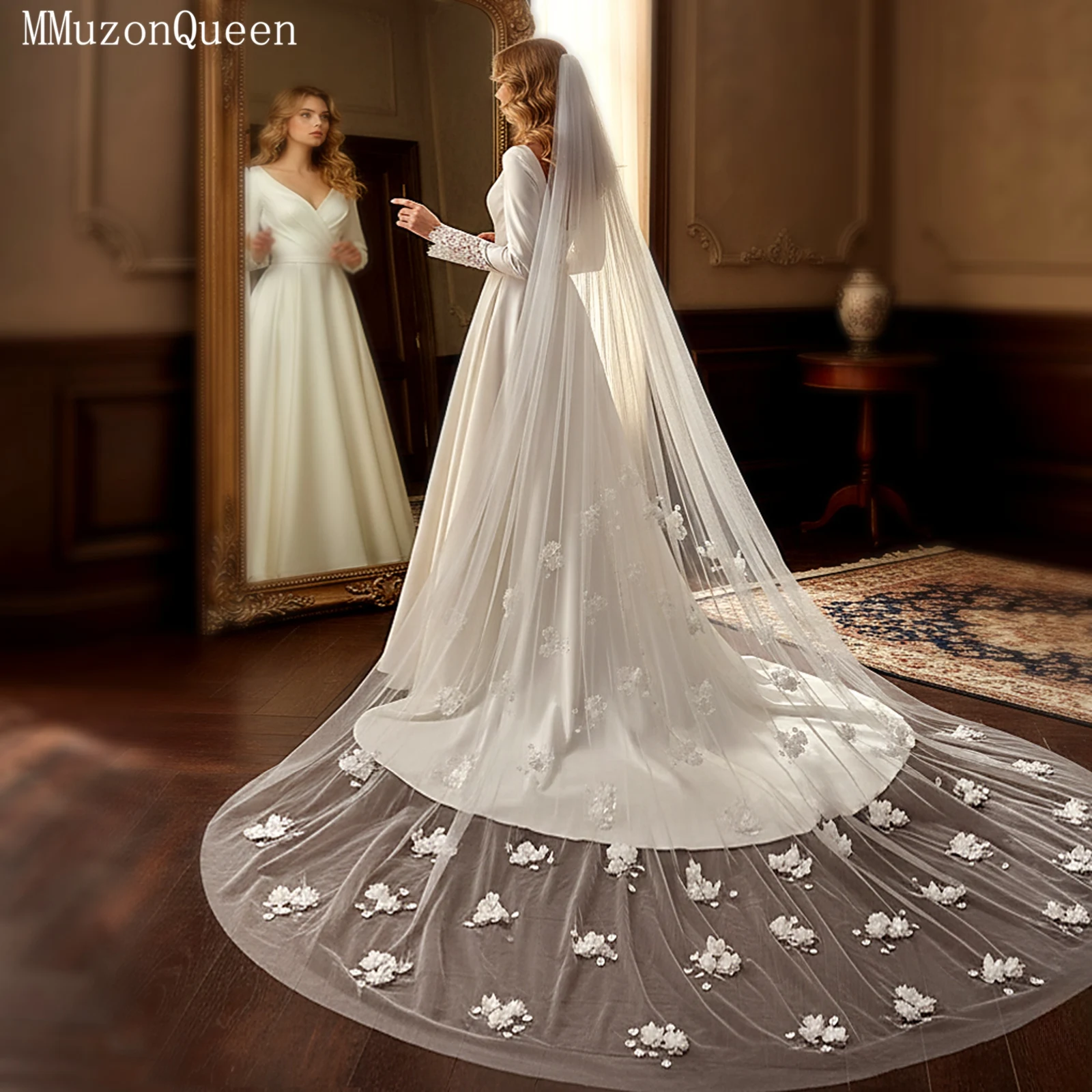 

TOPQUEEN Velos De Novia Lagos Romantic 3d Flower Bridal Veil Velo De Novia Cathedral Complementarios De Boda Customizable V314