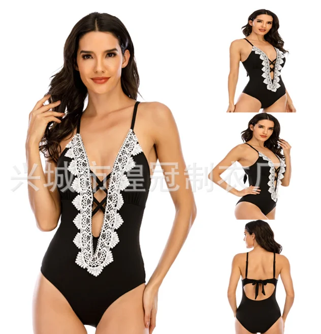 

New lace bikini sexy one-piece high-waisted swimsuit women's one-piece triangular swimsuit