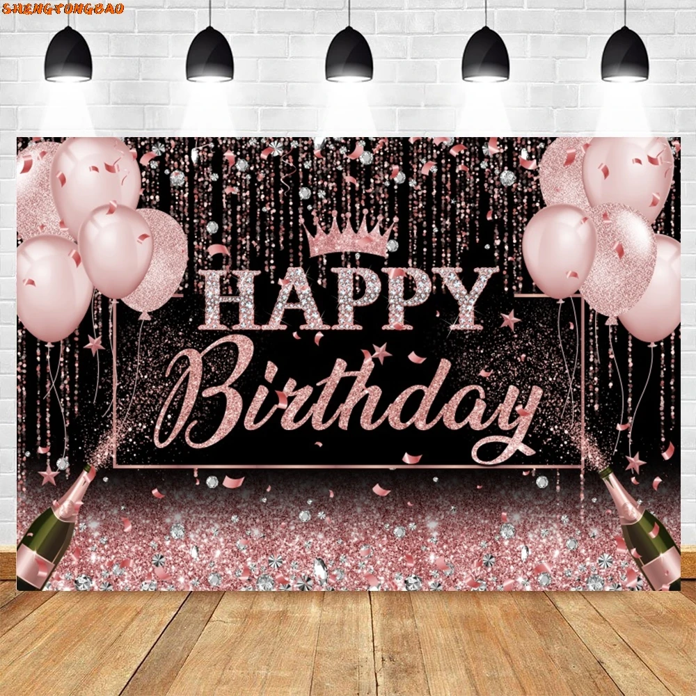 Erwachsener Geburtstags-Fotografie-Hintergrund, goldener Glitzer, Ballon-Blume, individuell gestaltet, 30–50–60 Jahre alt, Geburtstagsparty-Fotohintergrund