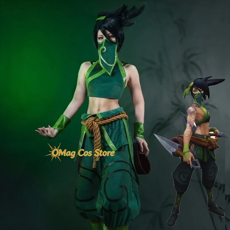 

Cosplay Akali Cosplay Costume League Skin of Legends THE ROGUE ASSASSIN Green Suit Clothes Halloween Women Sexy Roleplay Uniform