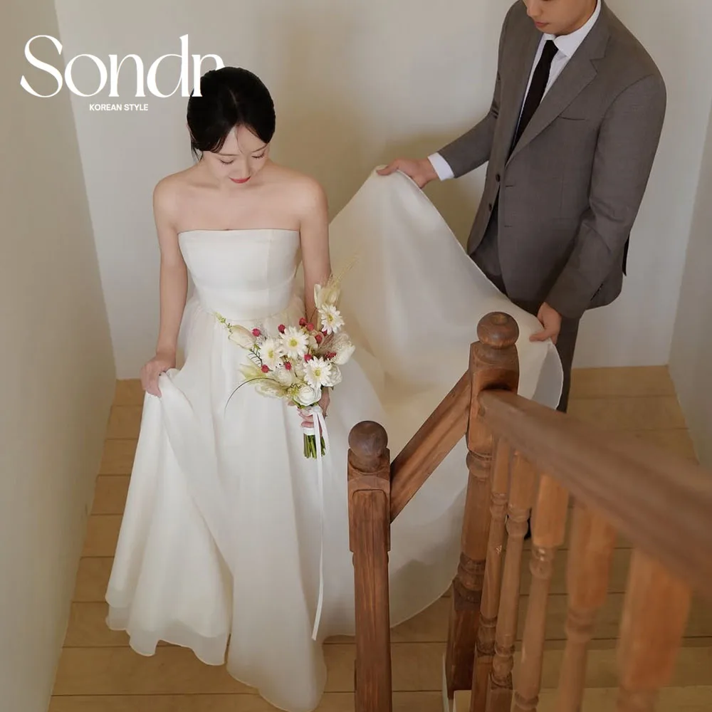 Zomer strapless eenvoudige Koreaanse trouwjurken elegante aangepaste fotoshoot bruiloft drukknoopjurk bruidsreceptiejurken 2026