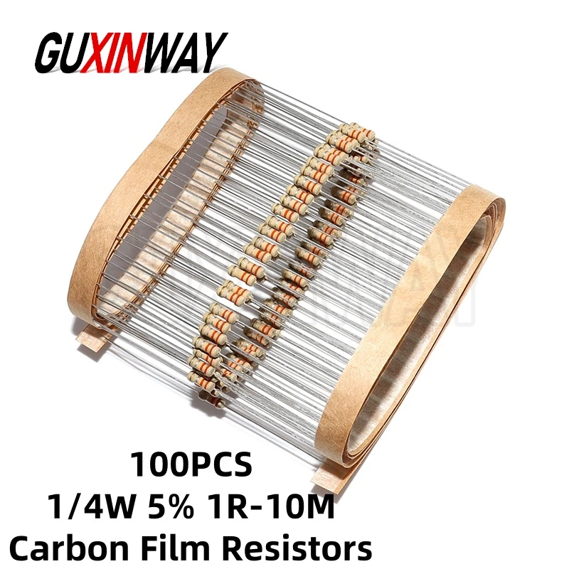 100 peças 1r-10m 10r 47r 100r 220r 1k 10k 4k7 100k 560k 1m3m3 ohm cor anel resistência 1/4w resistores de filme de carbono 5%