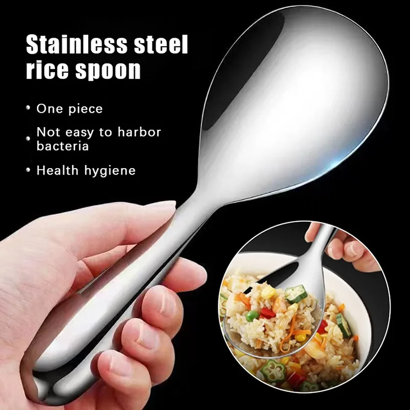 1PC Thickened Stainless Steel Rice Scoop with Handle Nonstick Cooker Spatula Large Serving Spoon for Rice Kitchen Utensils