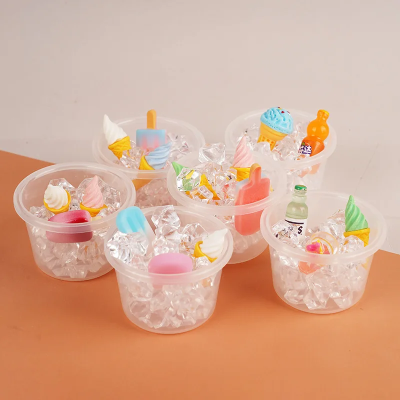 Summer Simulation Mini Crushed Ice Bucket Ice Cream Drinks Popsicle Toy Model Children's Play House Toys Dollhouse Accessories