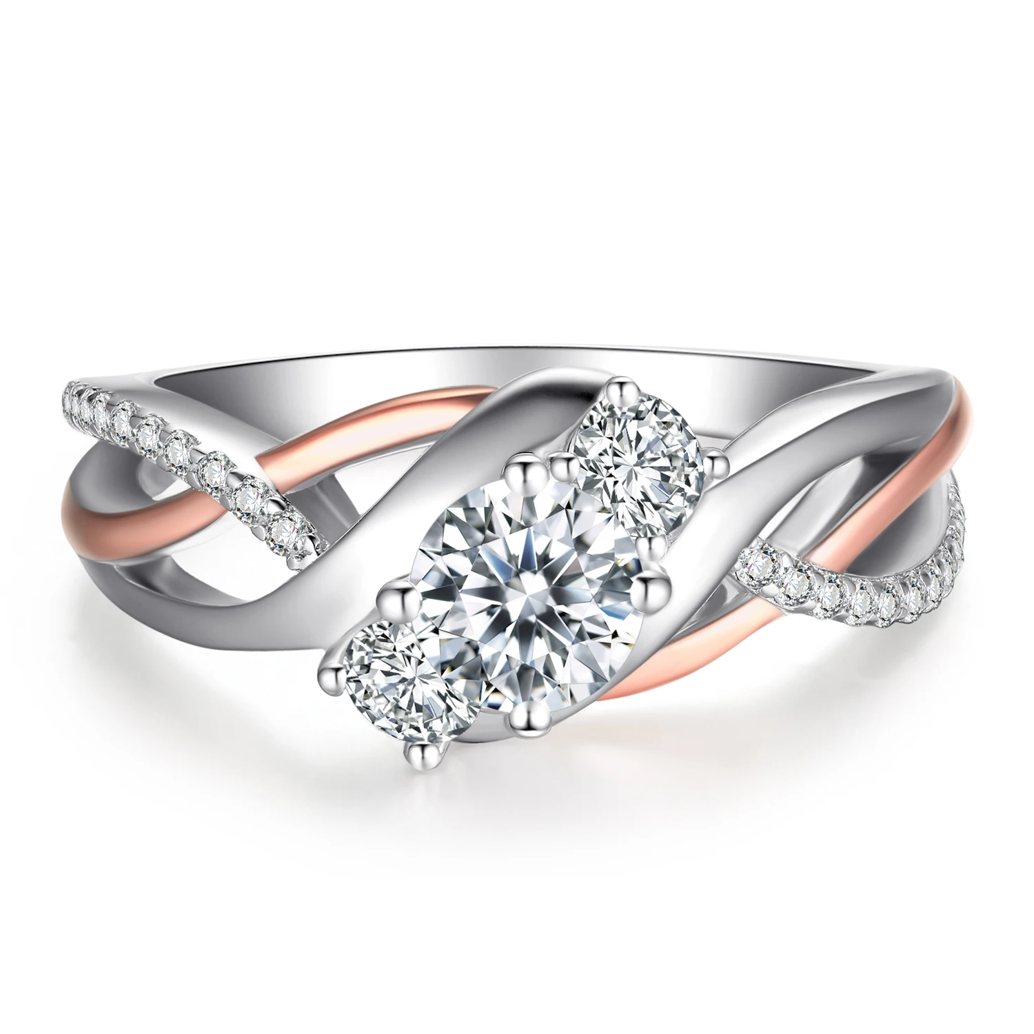 JewelryPalace Solid 925 Sterling Silver Wedding Engagement Ring for Woman 3 Stone AAAAA CZ Simulated Diamond Gold Infinity Ring