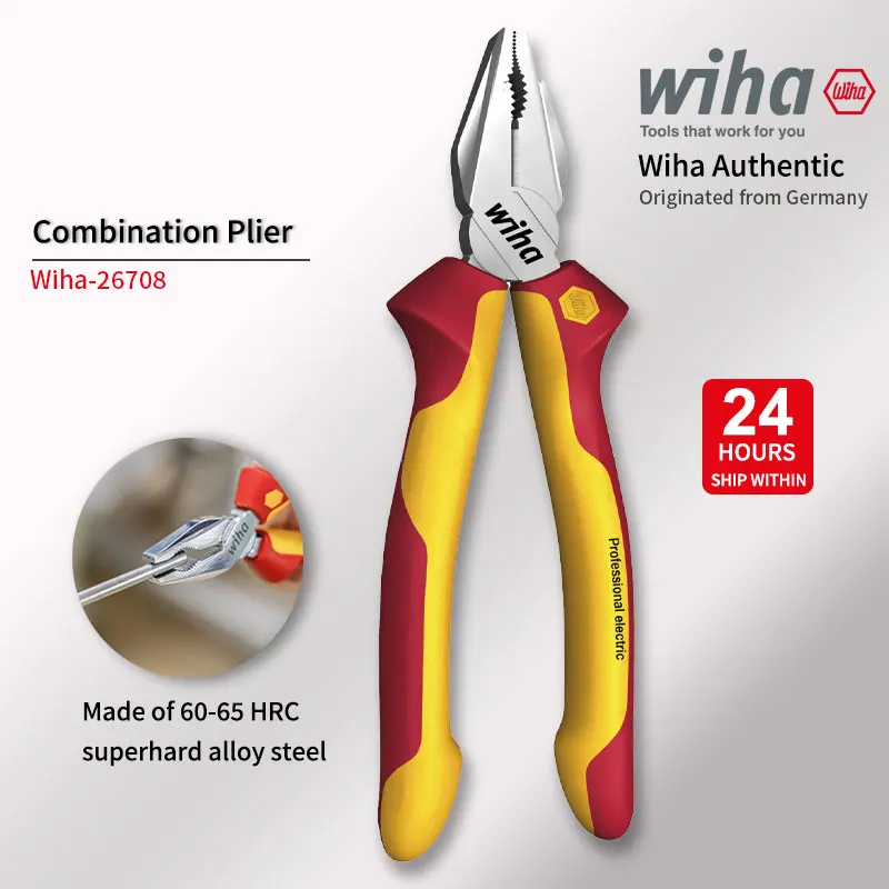 Wiha Tools 26708 180mm Insulated Combination Pliers 1000V VDE for with DynamicJoint and OptiGrip Extra Long Cutting Edge