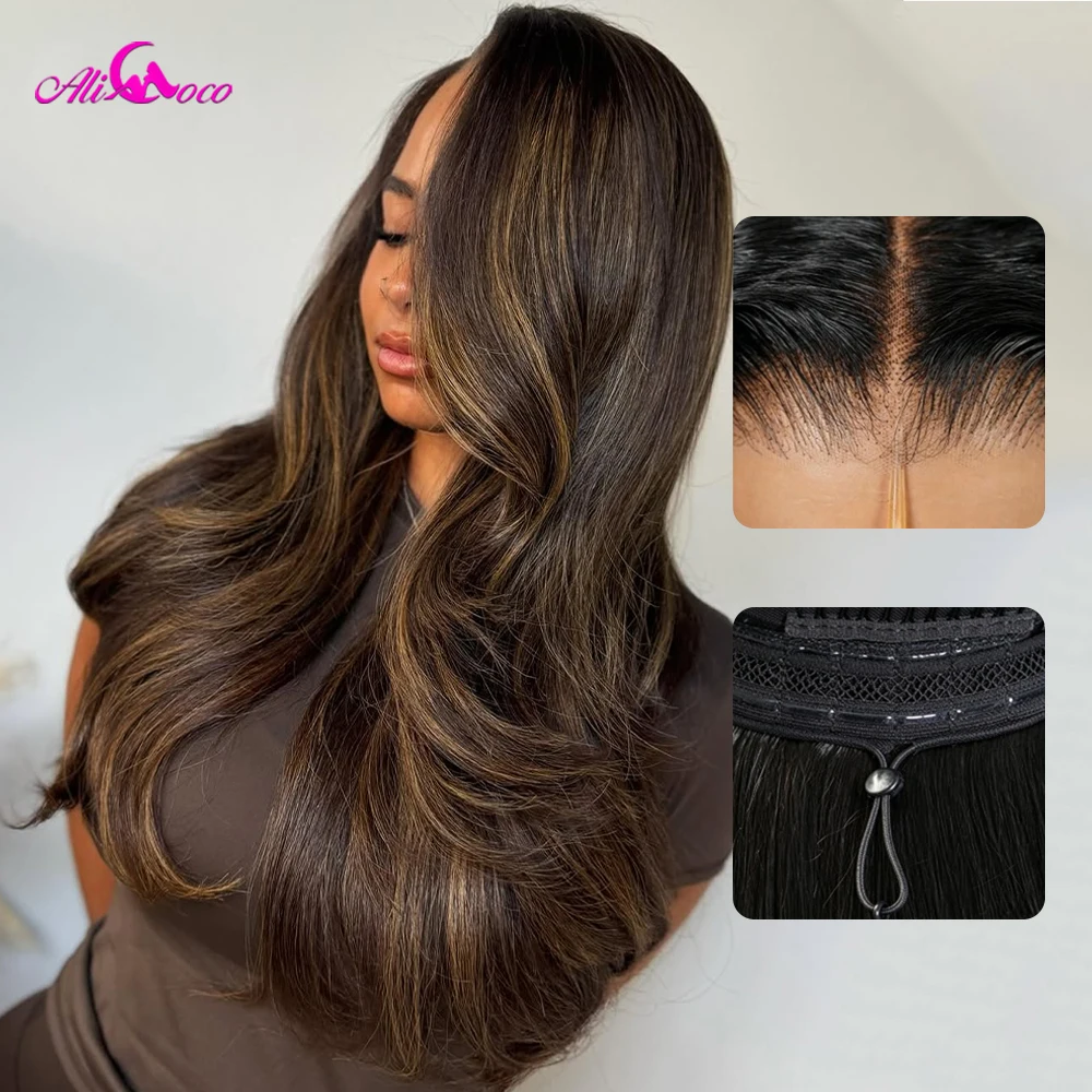 Honey Brown Mixed Highlights for Women 200 Density Body Wave Lace Front Wigs Human Hair 13x6 Pre Plucked 13x6 Drawstring Wigs