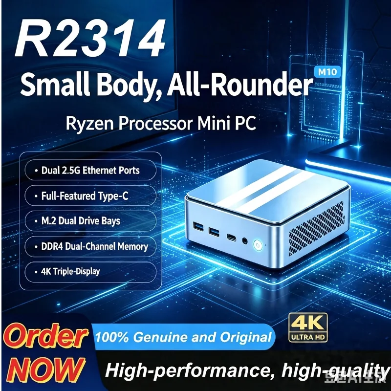 Mini PC New R2314 Barebone System Dual Gigabit LAN Support NAS Soft Router 4K Triple Display DDR4 Low Power NUC For Home Office