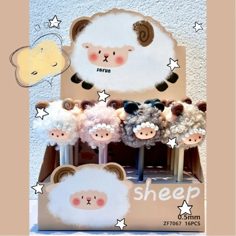 

New Product Little Lamb Plush Ball Gel Pen Cute Little Sheep Creative Plush Signature Pen Black Water-based Gift Pen