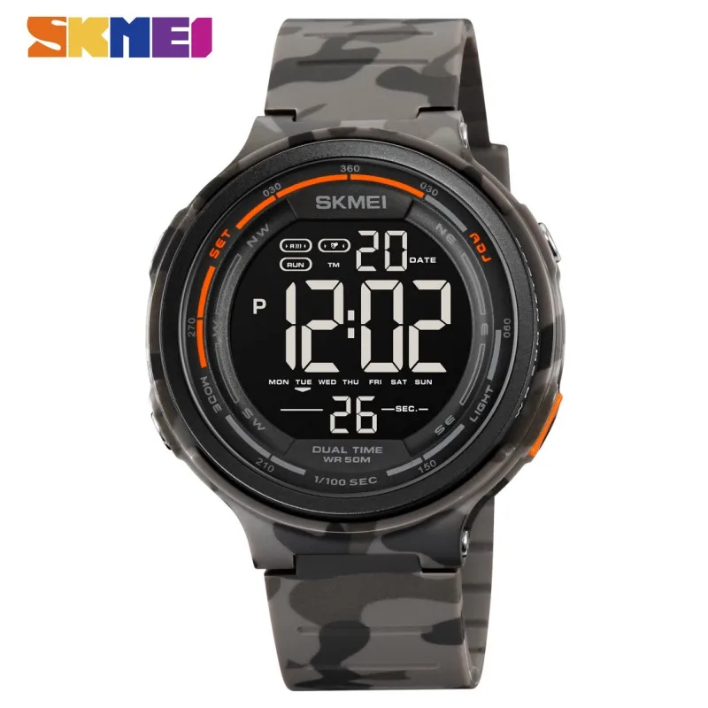 SKMEI New Digital Movement LED Light Countdown Mens Sport Watches Fashion Camouflage 5Bar Waterproof Wristwatch Alarm Clock 1841