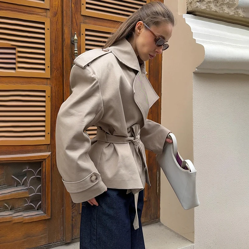 Tornova Khaki Long Sleeve Lace Up Jacket Coat Female High Street Lapel Waist-closing Outwear 2025 Fall New Casual Female jackets