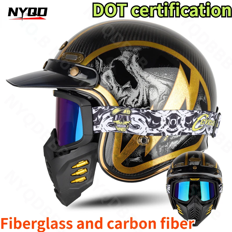 

SOMAN Motorcycle Retro Four Seasons Half Helmet Carbon Fiber Glass Reinforced Plastic H2 with CG18 Windshields DOT Certification