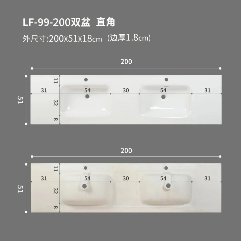 

Integrated ceramic basin large size double basin 190-200 washbasin bathroom cabinet single table non-porous
