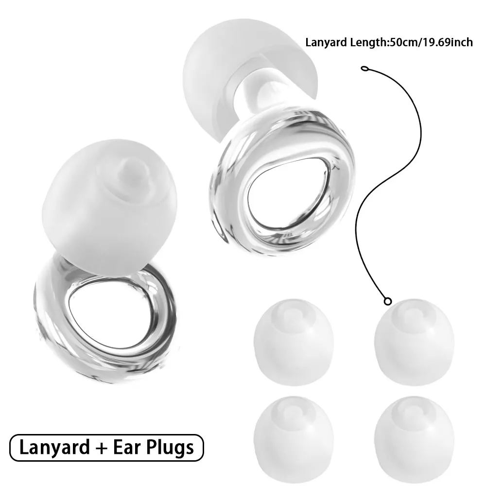 Washable Anti-Lost Earplugs with Silicone Lanyard Noise Isolation Earbuds for Dormitory Rest Travel Pool & Water Sports