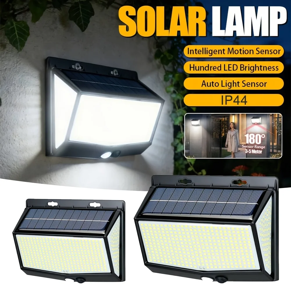 Solar Lights Outdoor 458 LED Solar Wall Lamp Waterproof Wireless Motion Sensor Security 3 Modes Garden Fence Yard Deck Garage