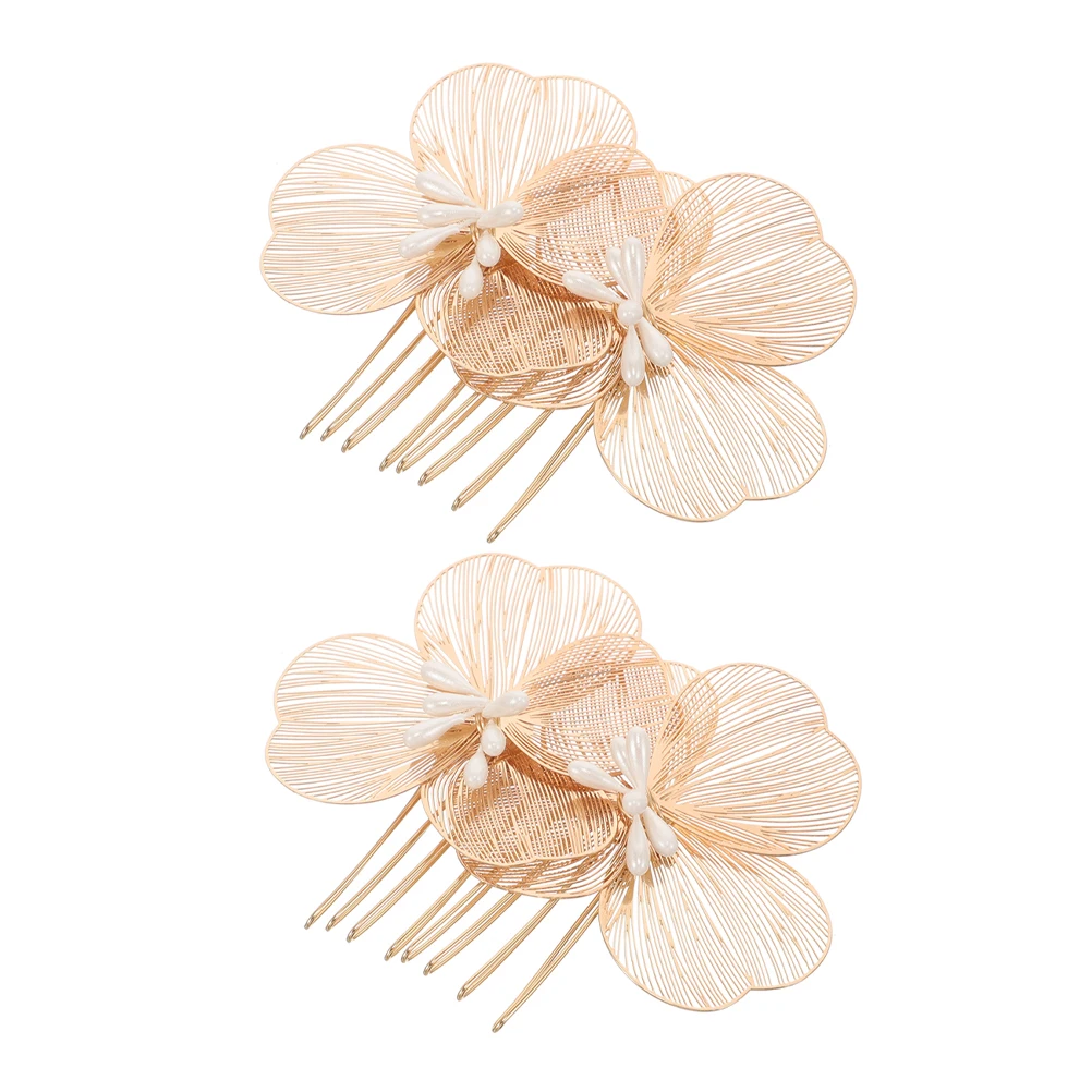 

2pcs Golden Flower Hair Comb Clip Decorative Combs Women Accessories Vintage Baroque Wedding Bridal Hair Pins