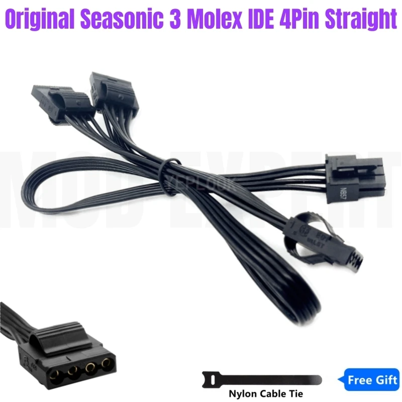 Seasonic-Cable de alimentación Modular para Seasonic PRIME, 3 puertos Molex IDE, 4 pines, recto, periférico, 1000W, 850W, 750W, 650W, titanio