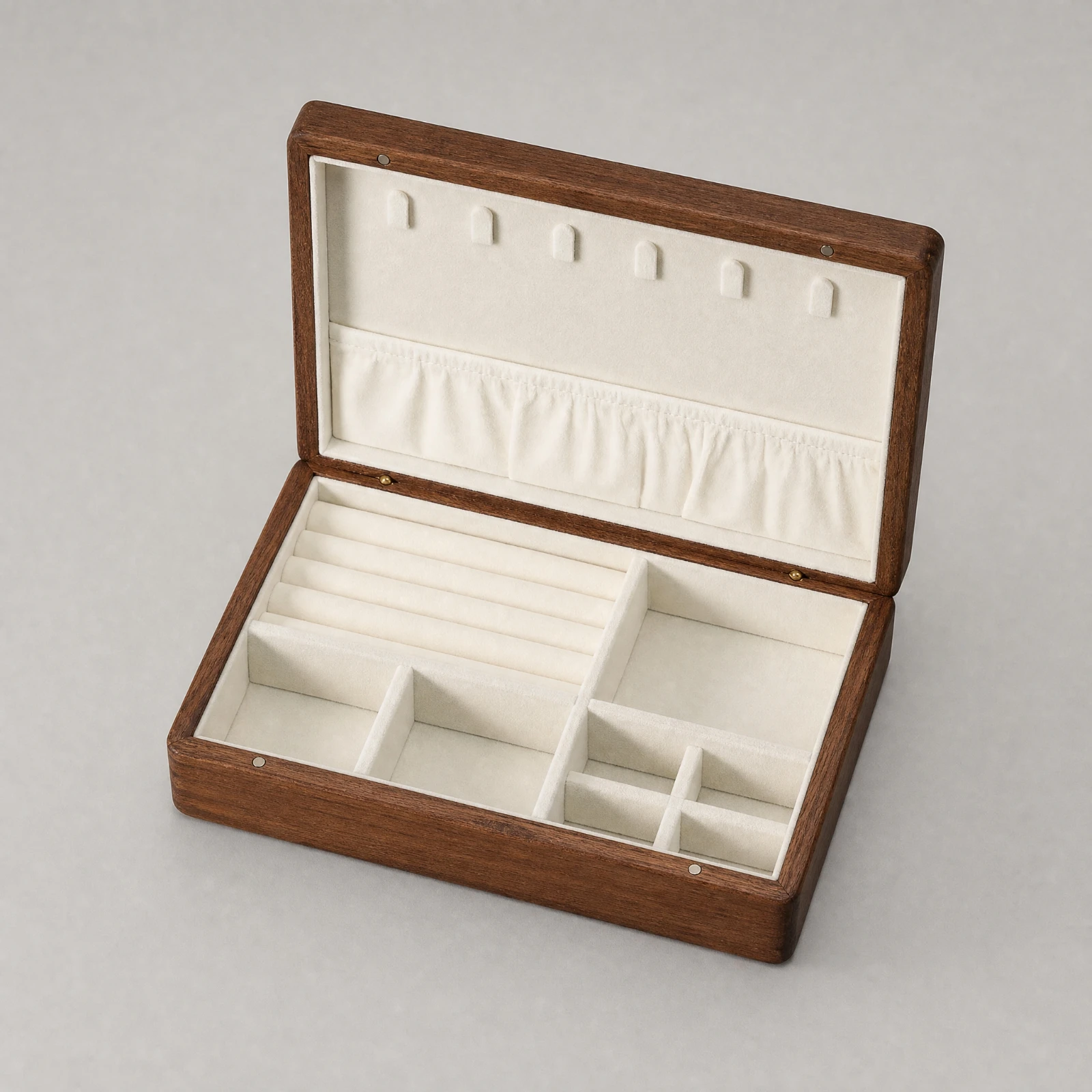 Walnut Jewelry Box with Hinged Lid Space-Saving Jewelry Box with Necklace Hooks and Loop Slots Sturdy Rustic for Vanity