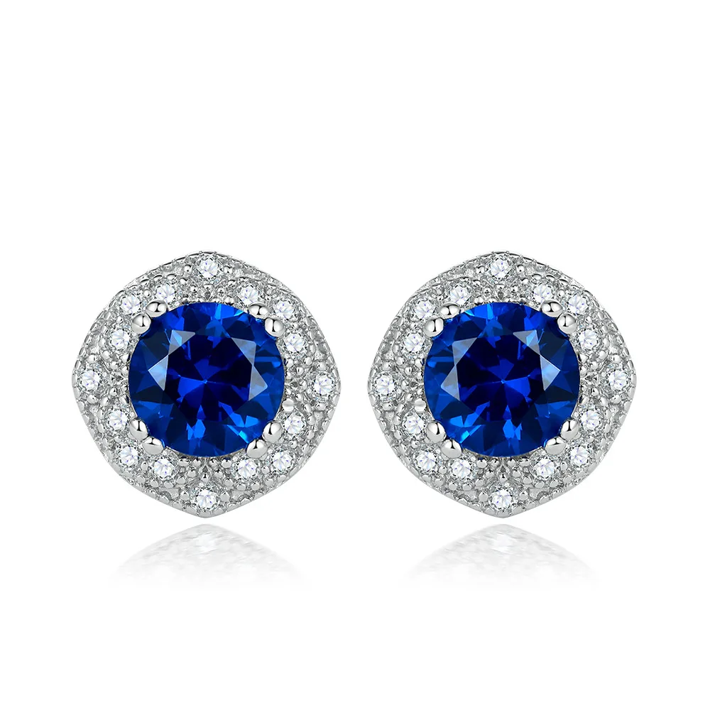 Apexelle Brand Luxury Jewelry 925 Sterling Silver Stud Earrings For Women Blue Zircon Ear Pin Earring Fashion Jewelry
