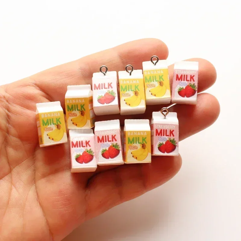 12pcs Mini Fruit Milk Charms Resin 3D  Banana Strawberry Milk Box for Necklace Bracelets Earrings Keychain Jewelry Making Craft