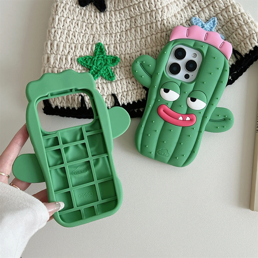 Lustige 3D-Kaktus-Handyhülle Cartoon Weiche Silikon Stoßfeste Rückseite für iPhone 17 16 15 14 13 Pro Max – Detail 7