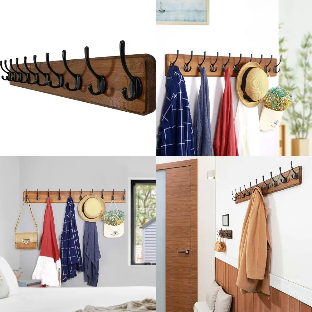 

Деревянная настенная вешалка для одежды с 10 крючками, длина 38,9 дюйма, для подвешивания пальто, одежды, шляп, коричневая