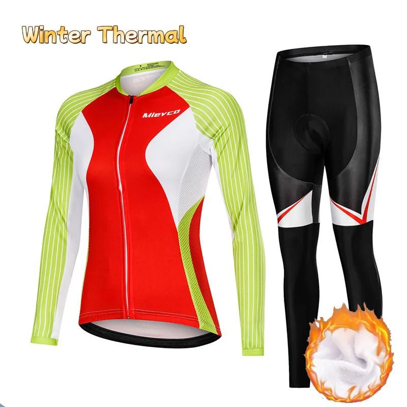 

Women's Warm Cycling Jersey Set Winter Bicycle Clothing Road Racing Bike Shirt Suit MTB Long Sleeve Bicycle Thermal Jacket Suit