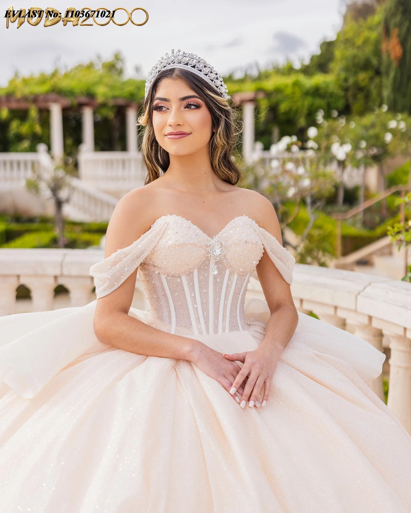 EVLAST-Robe de Quinceanera en ivoire personnalisée, robe de Rh, corset perlé à plusieurs niveaux, Sweet 16, SQ460