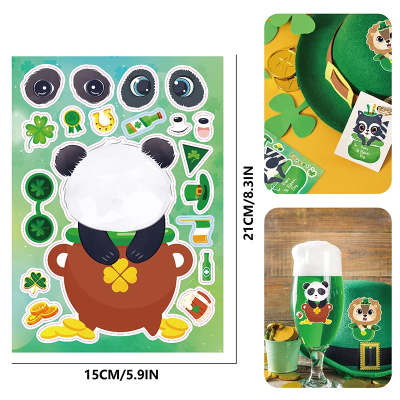 16Sheets Cute Animal Stickers DIY Make Face Stickers Cartoon Assemble Jigsaw DIY Children Toys Stickers Face Puzzle Stickers