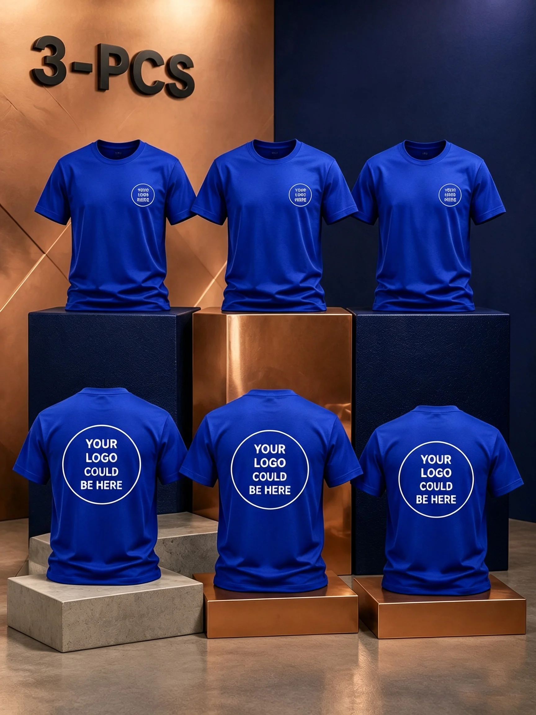 3-Piece Men's Custom T-Shirts, Allowing Personalized Customization of Logos/Photos/Text. Suitable for Fitness, Running, Fishing,