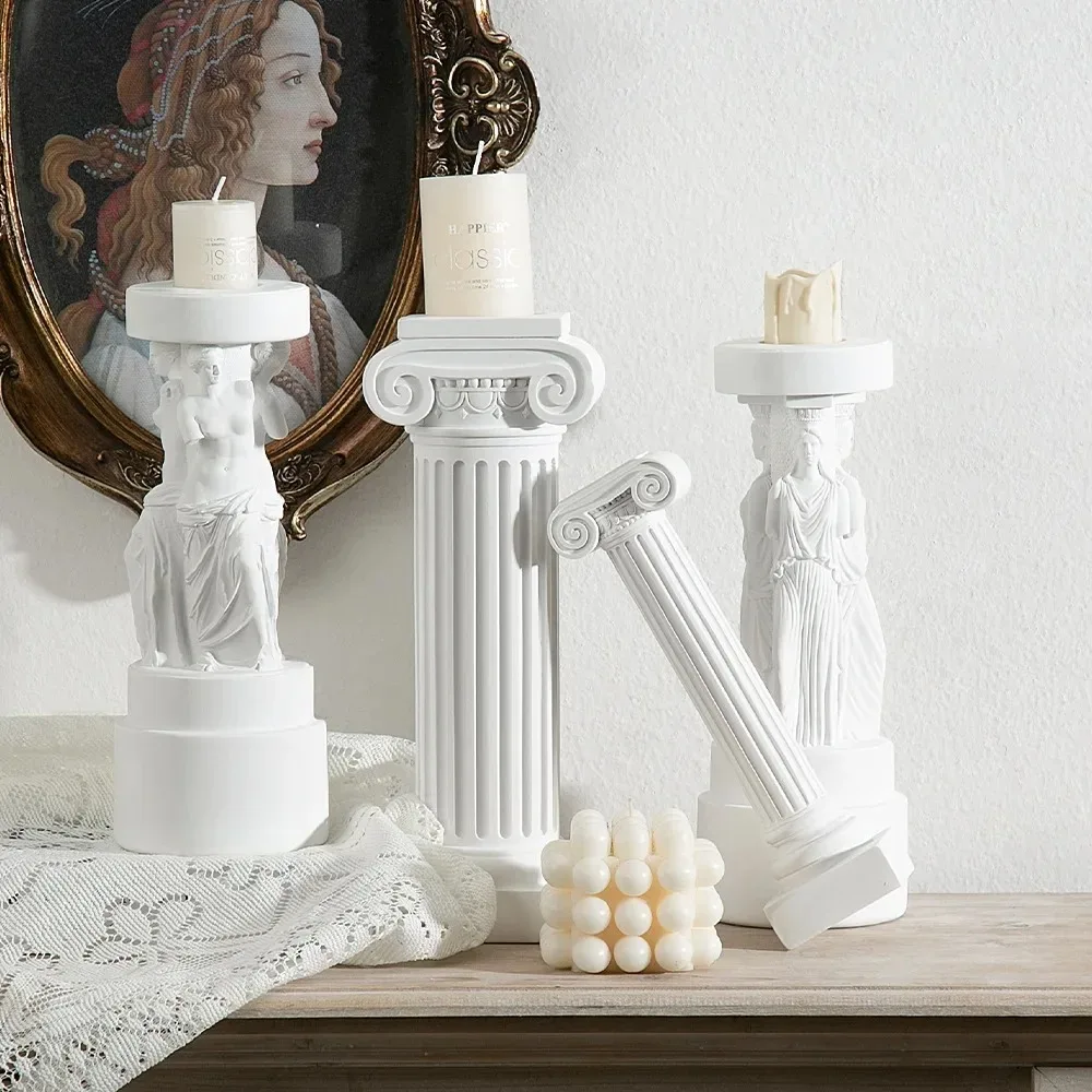 Roman Pillar Statues Greek Columns Candle Holder Resin Candlestick Stand Wedding Table Decoration Home Garden Decorative Figure