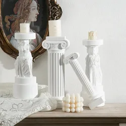 Roman Pillar Statues Greek Columns Candle Holder Resin Candlestick Stand Wedding Table Decoration Home Garden Decorative Figure