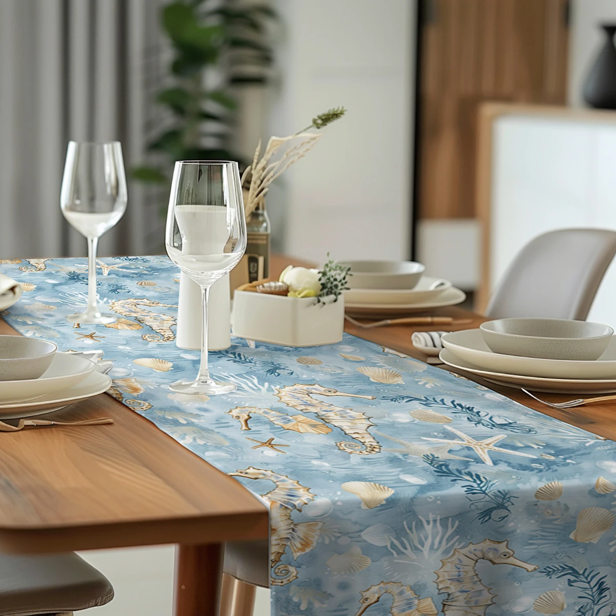 Marine Animals Hippo Starfish Table Runners Tablecloth Home Decoration Dining Tables Table Runner Wedding Party Tablecover