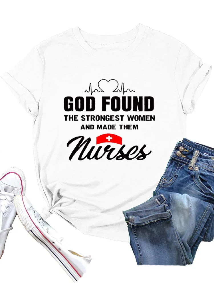 GOD FOUND Nurses Print Women T Shirt Short Sleeve O Neck Loose Women Tshirt Ladies Tee Shirt Tops Camisetas Mujer