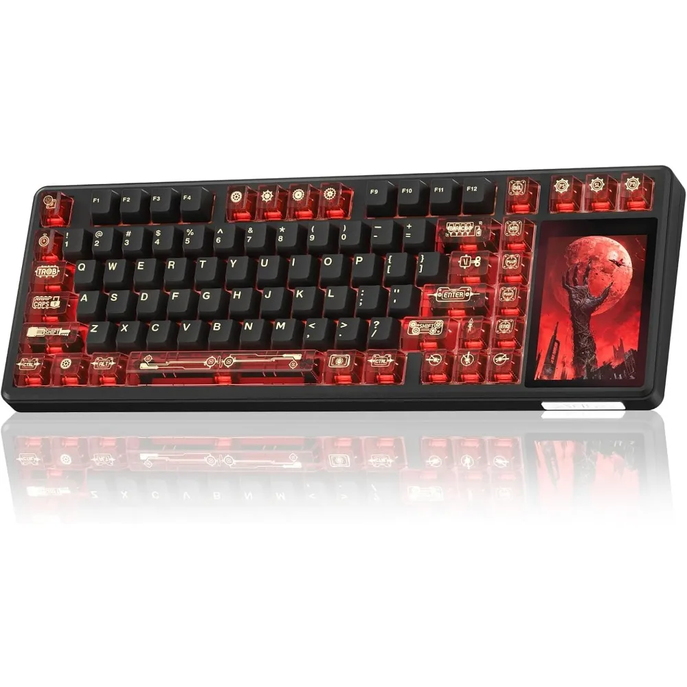 Wireless Mechanical Gaming Keyboard with Touch Screen, 84 Keys, RGB Backlit, PBT Keycaps for Office PC Use
