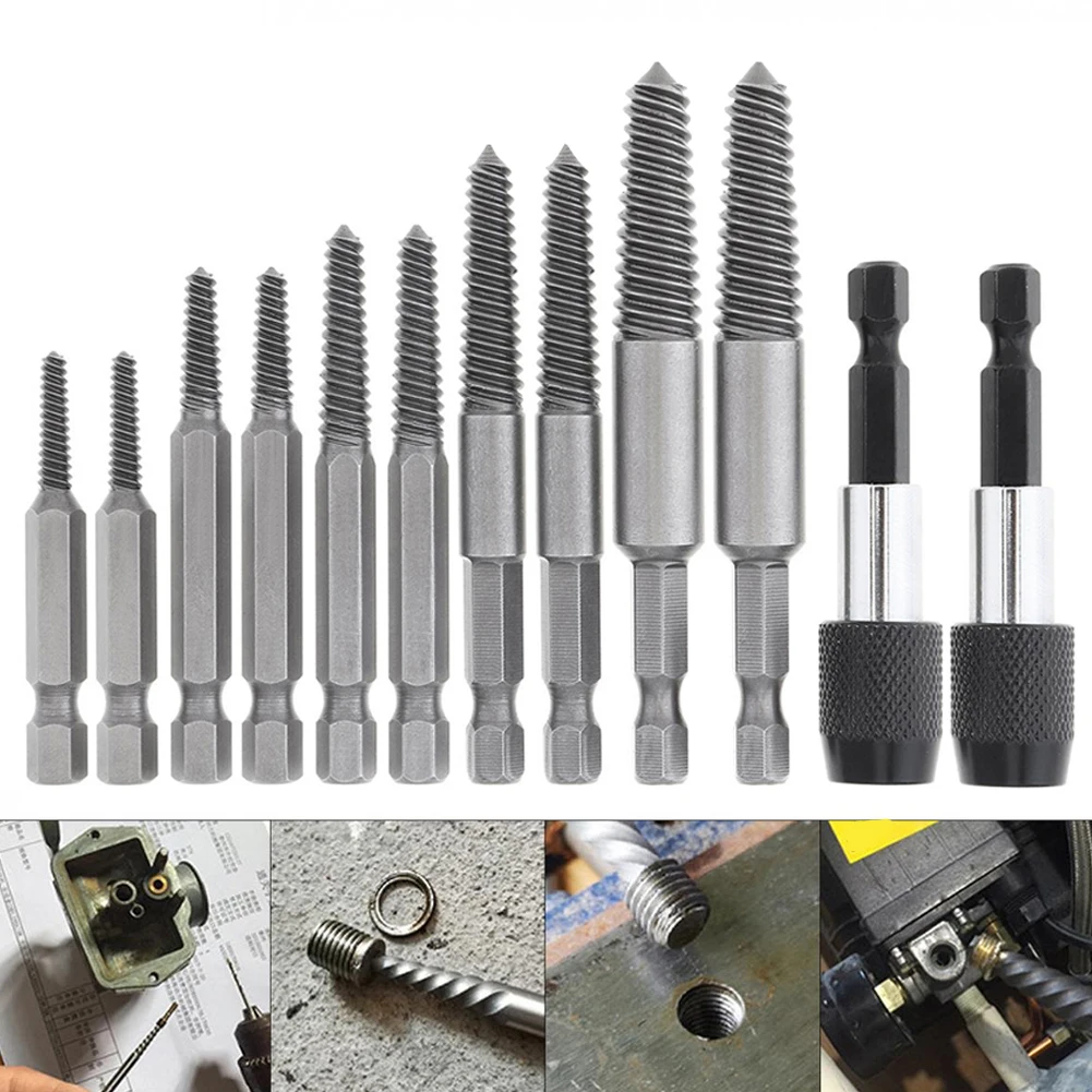 10 Stuks Zeskantschroef Extractors Gereedschap Met Snelle Ontgrendeling Verlenging Stang Centrum Boor Bits Geleider Set Beschadigde Bout Remover Remover Tools