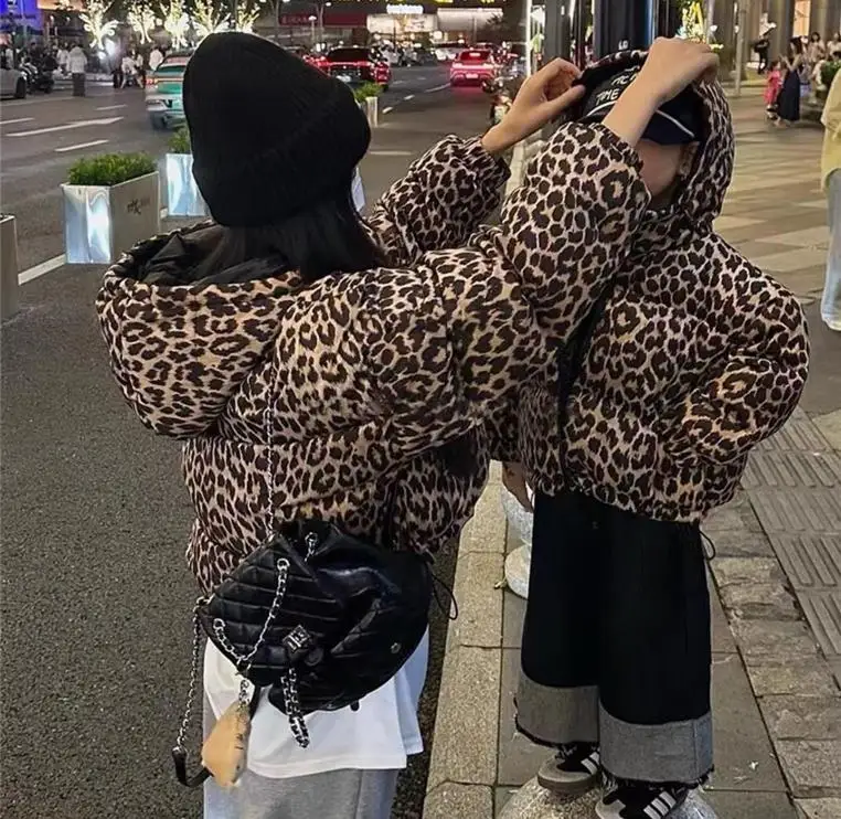 New Fashion Leopard Print Thicker Jacket Kids Winter Wear On Both Sides Warm Outerwear Children Hooded Parka Kids Coats Wz1381