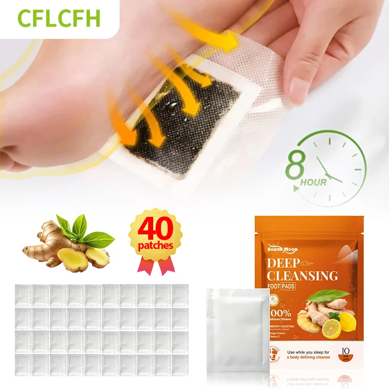 40Pcs Detox Foot Patches Natural Ginger Sticker Body Toxin Detoxification Deep Cleansing Slimming Stress Relief Feet Pads