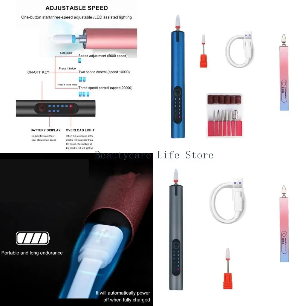

652C Electric Nail File,Cordless Nail Drill Machine Portable Manicure Pedicure Tool with Nails Drill Bits and Sanding Bands