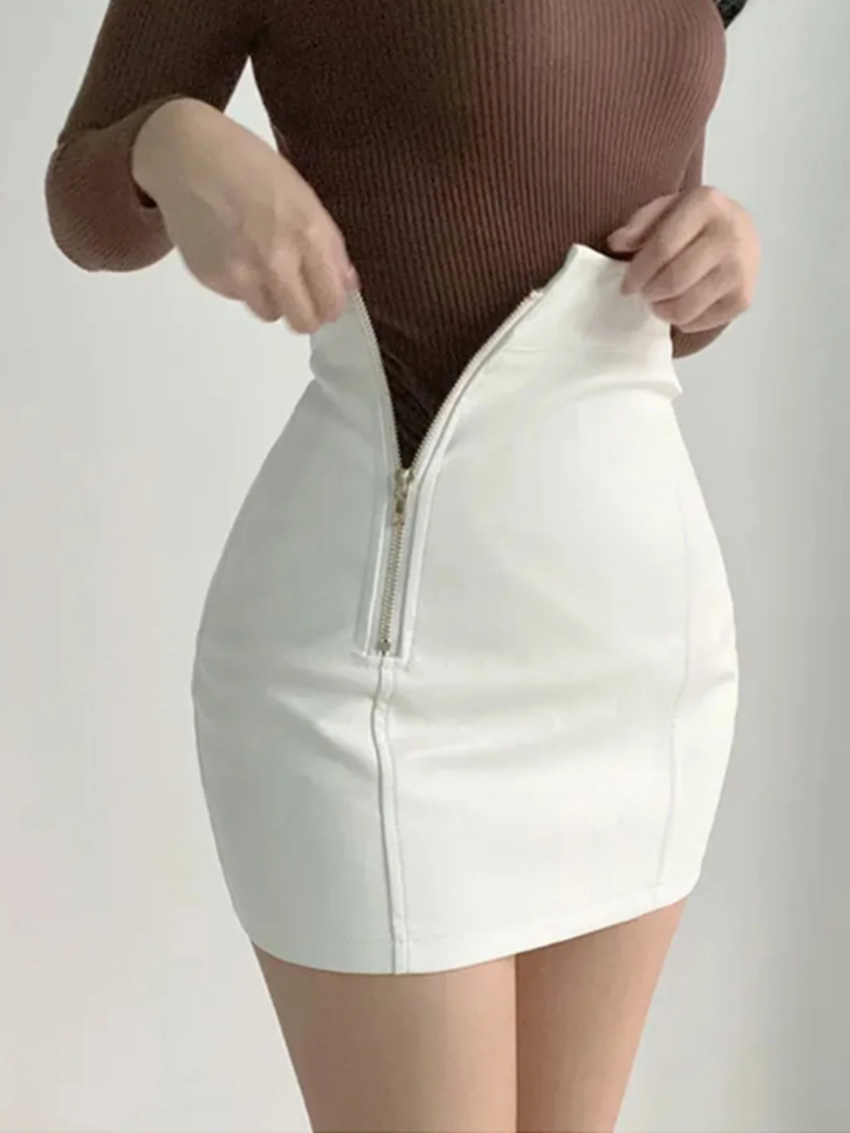 Bla Gonna in pelle PU a vita alta con cerniera Faion da donna Casual A-Line Gonna ort asimmetrica All-Match Autunno Inverno...