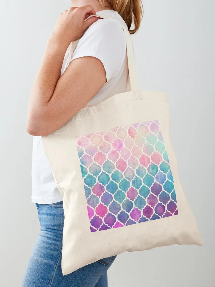 

Rainbow Pastel Watercolor Moroccan Pattern Tote Bag canvas shopping bag female bag luxury women Women's shopper