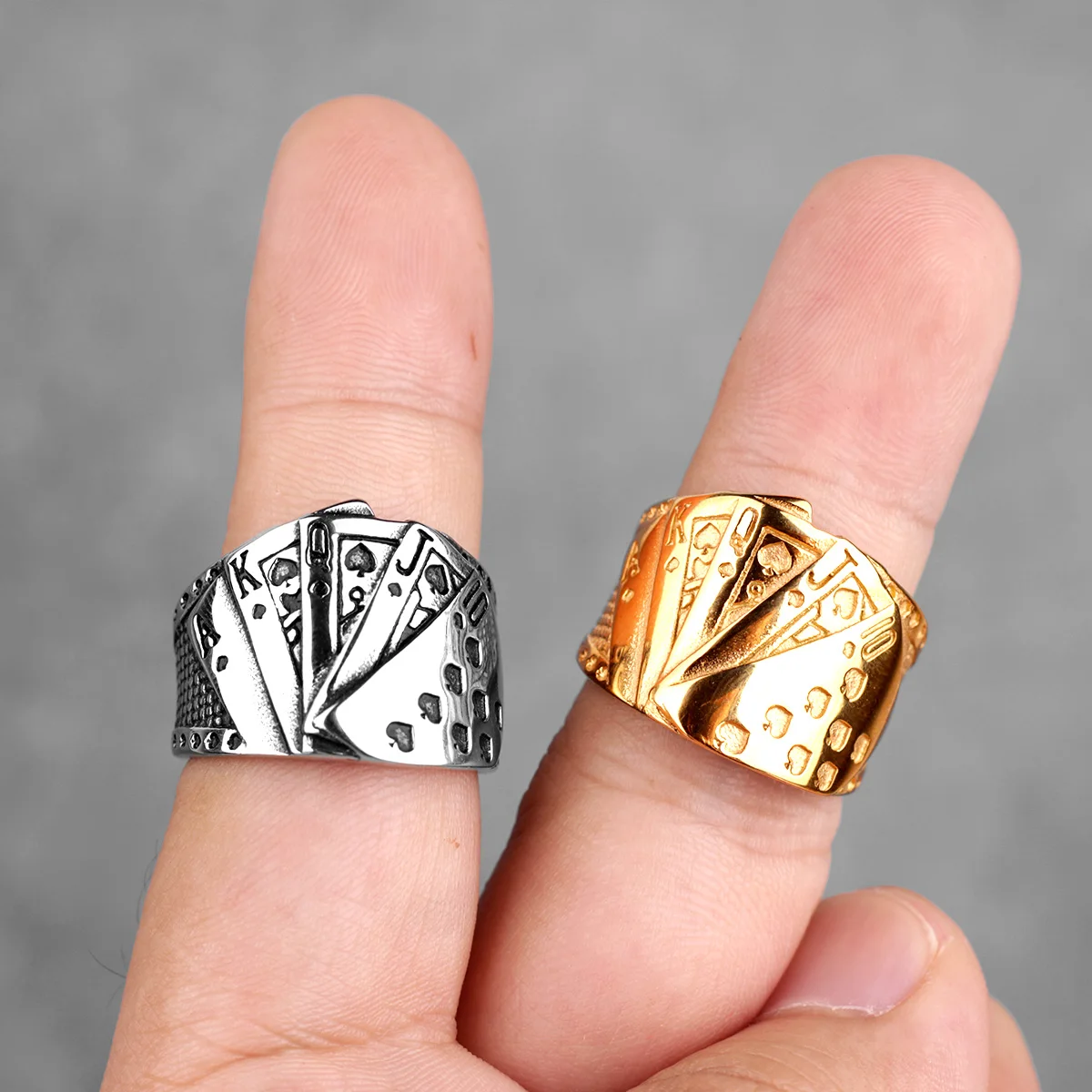 316L Stainless Steel Straight Flush Poker Men Ring Hip Hop Good Lucky Talisman Biker Ring for Men Boy Fashion Jewelry Gift
