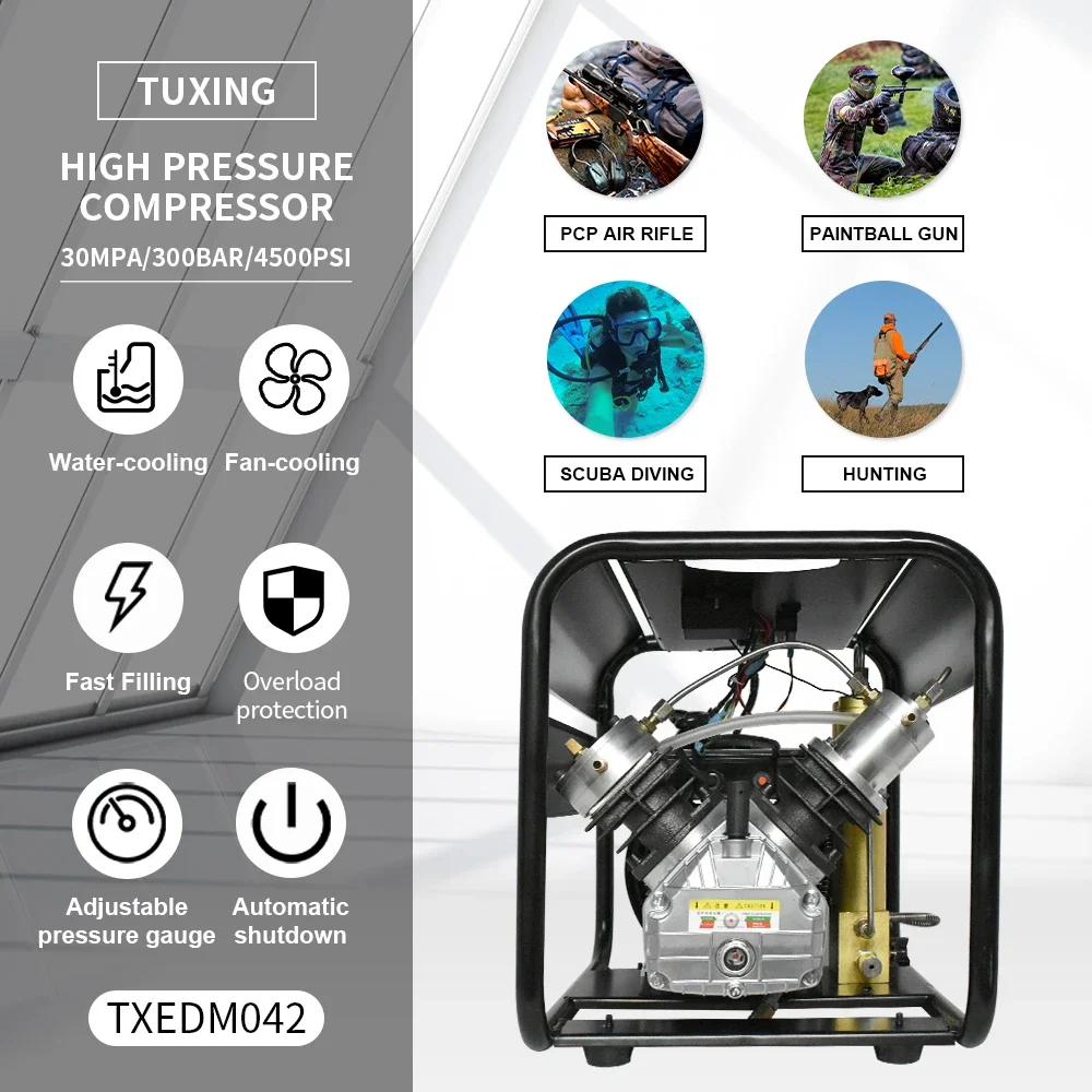 High Pressure 300Bar 4500Psi 220V Two Stage Pistons Double Filter Portable Pump Home PCP Electric Paintball Air Compressor view 3